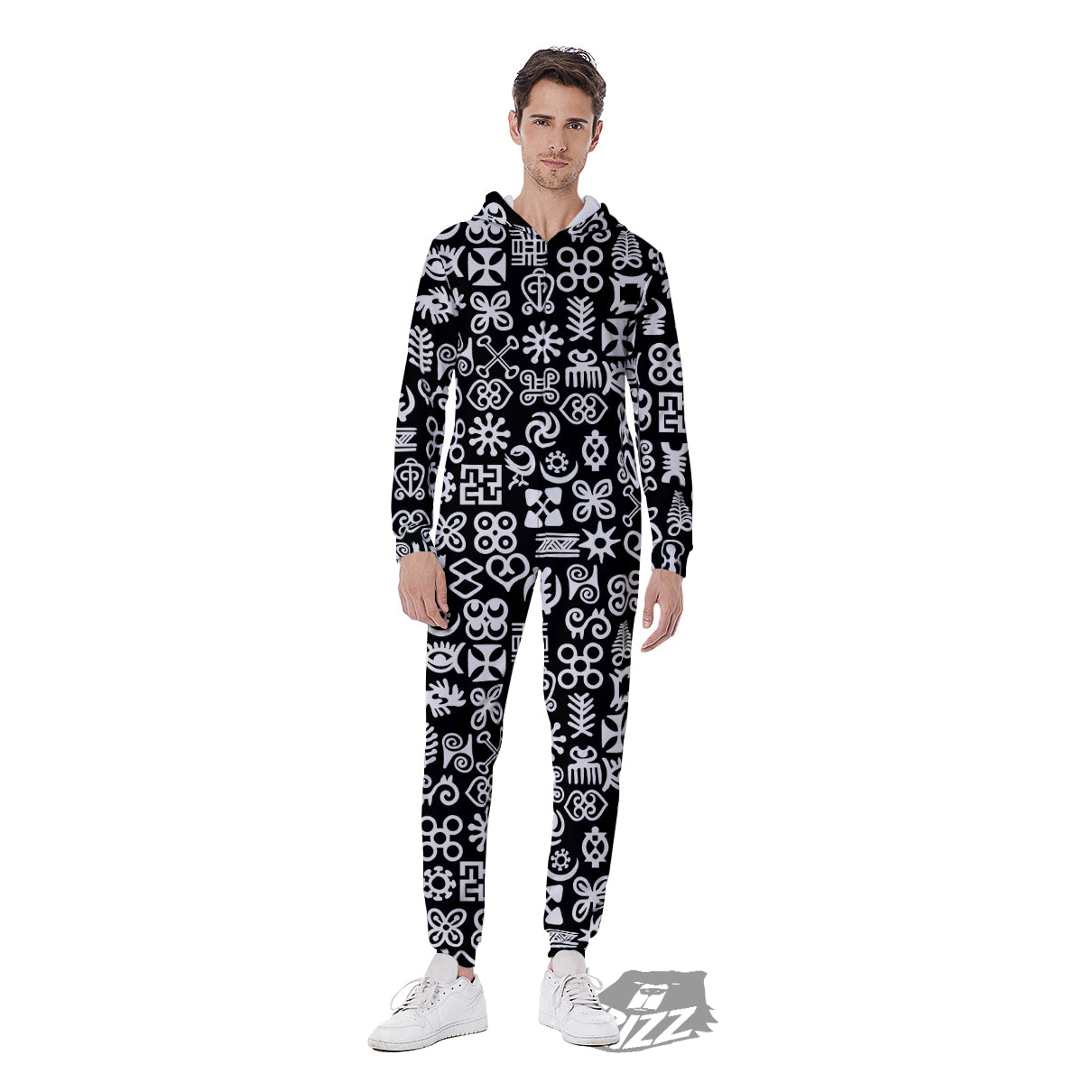 Symbols Black Adinkra Print Pattern Men's Jumpsuit-grizzshop