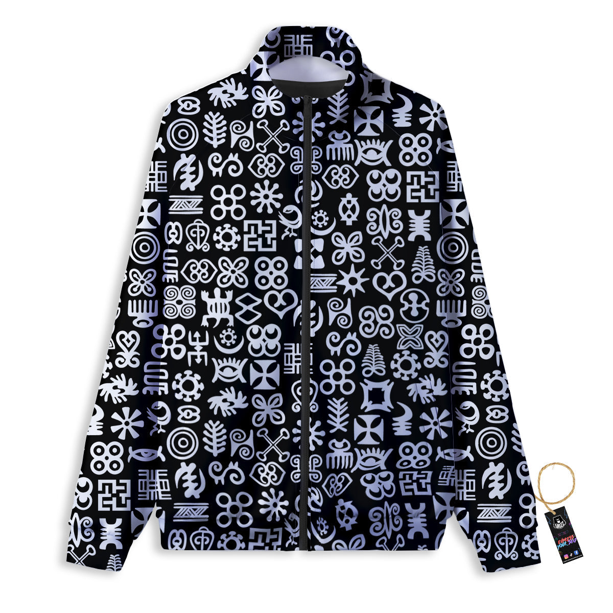 Symbols Black Adinkra Print Pattern Track Jacket-grizzshop