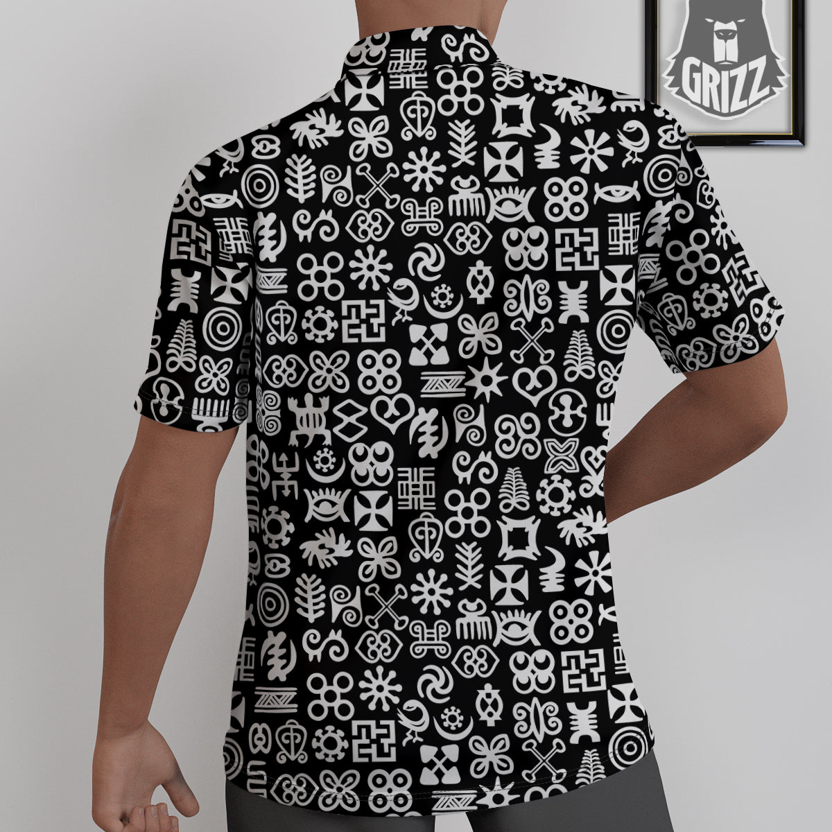 Symbols Black Adinkra Print Pattern Untucked Shirts-grizzshop