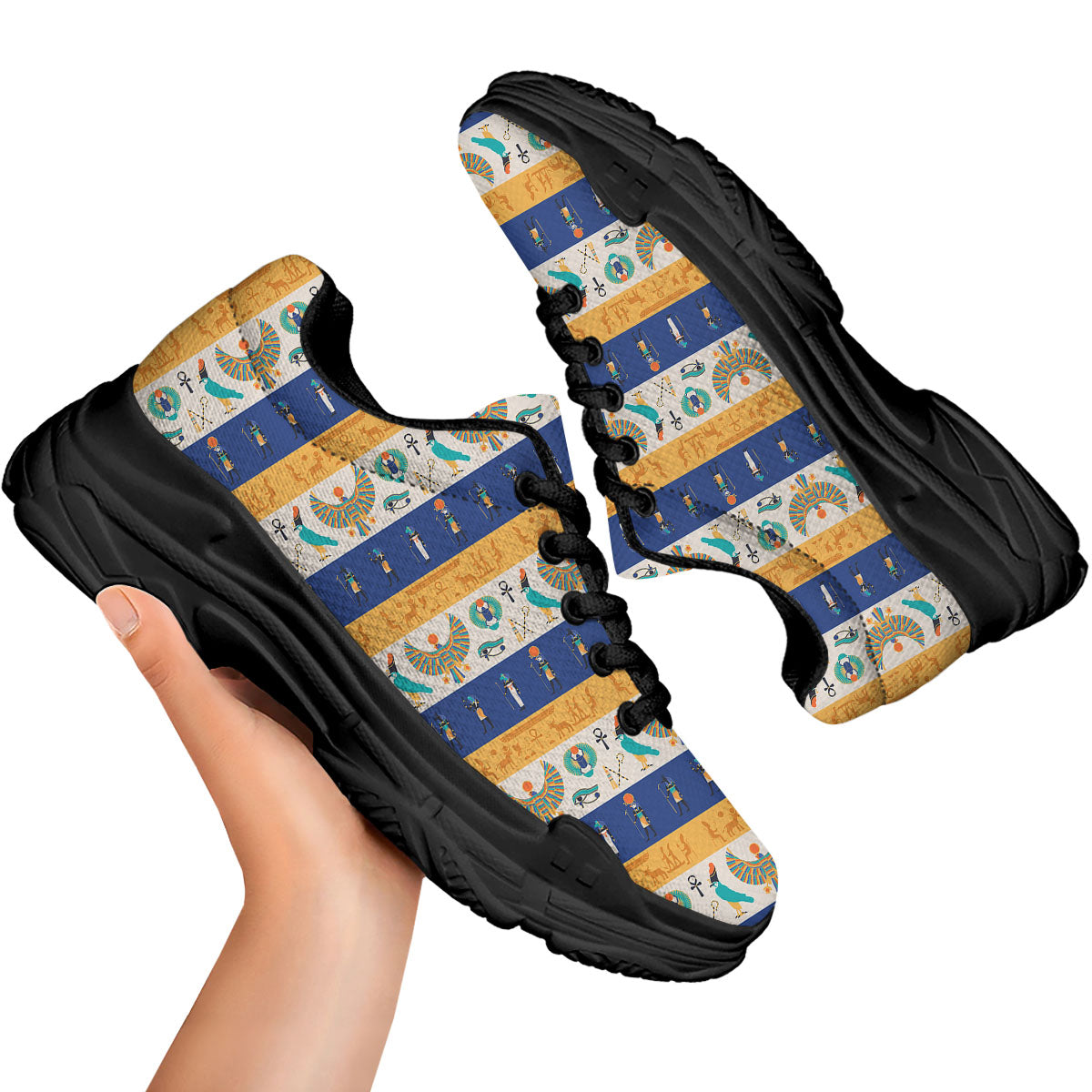 Symbols Egyptian Print Pattern Black Chunky Shoes-grizzshop
