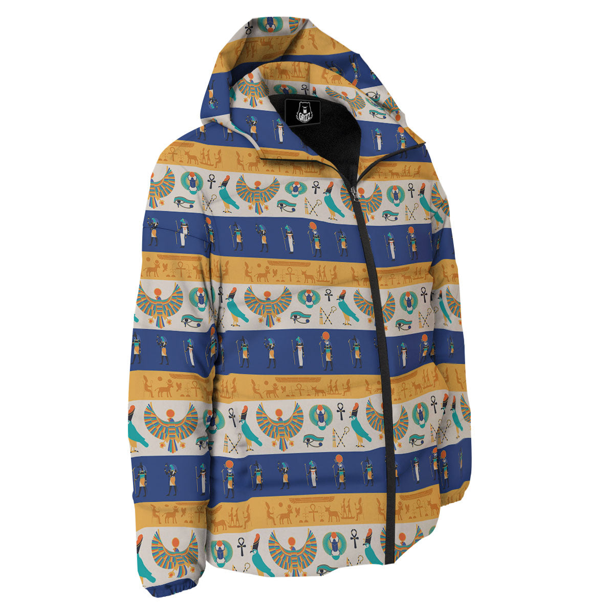 Symbols Egyptian Print Pattern Down Jacket-grizzshop