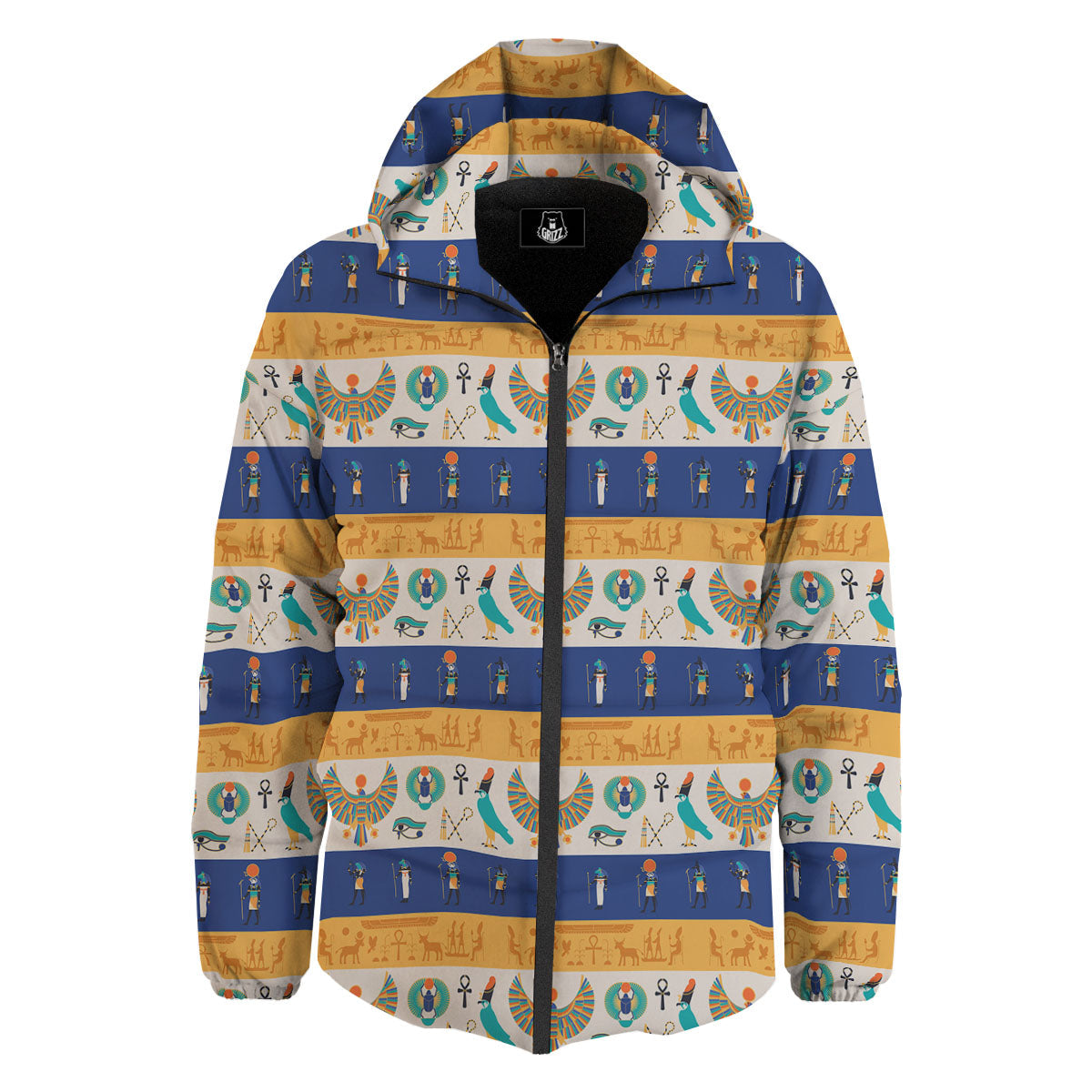 Symbols Egyptian Print Pattern Down Jacket-grizzshop