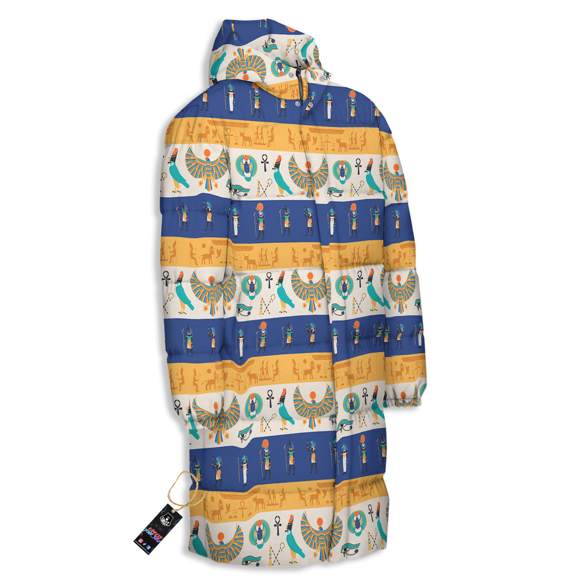 Symbols Egyptian Print Pattern Long Down Jacket-grizzshop