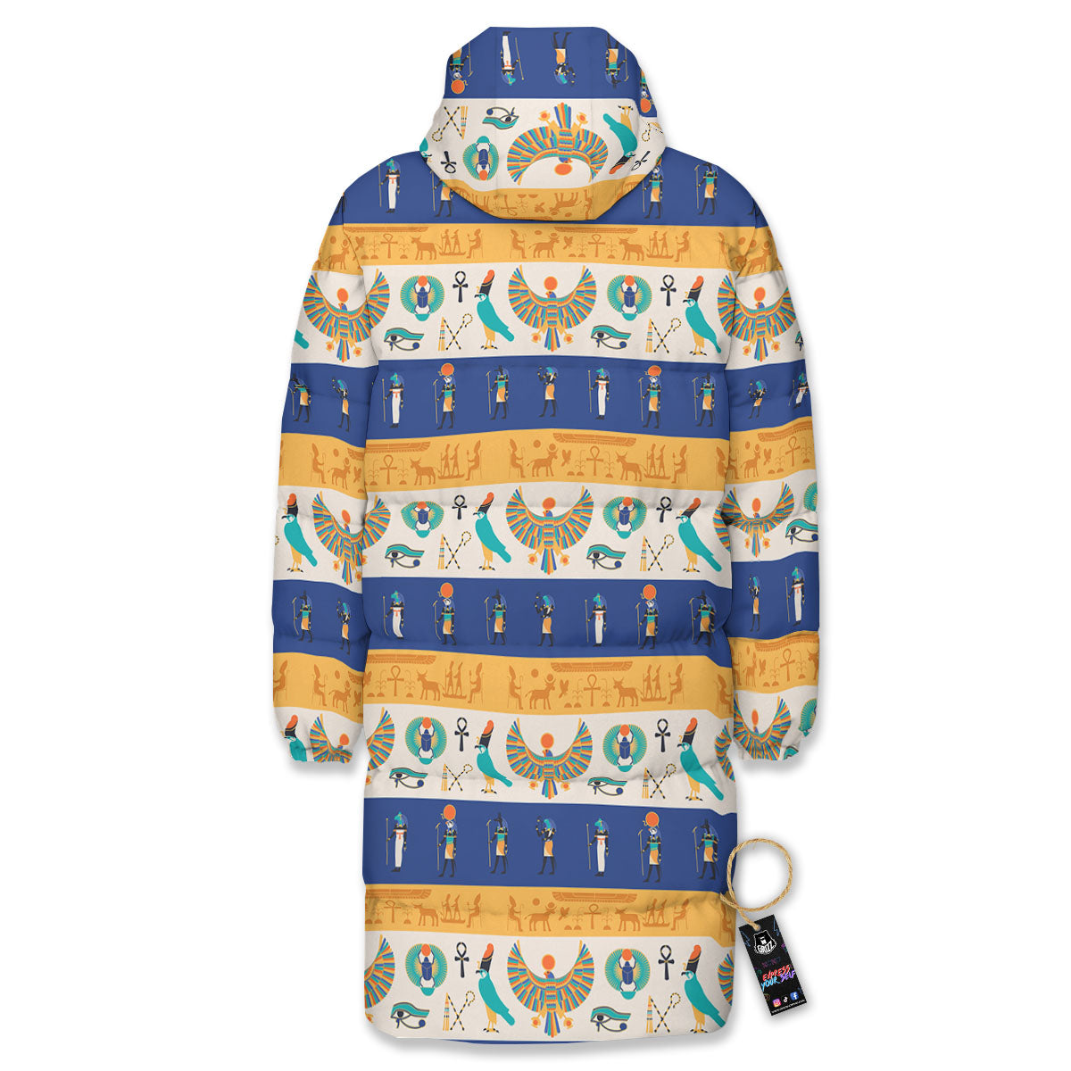 Symbols Egyptian Print Pattern Long Down Jacket-grizzshop