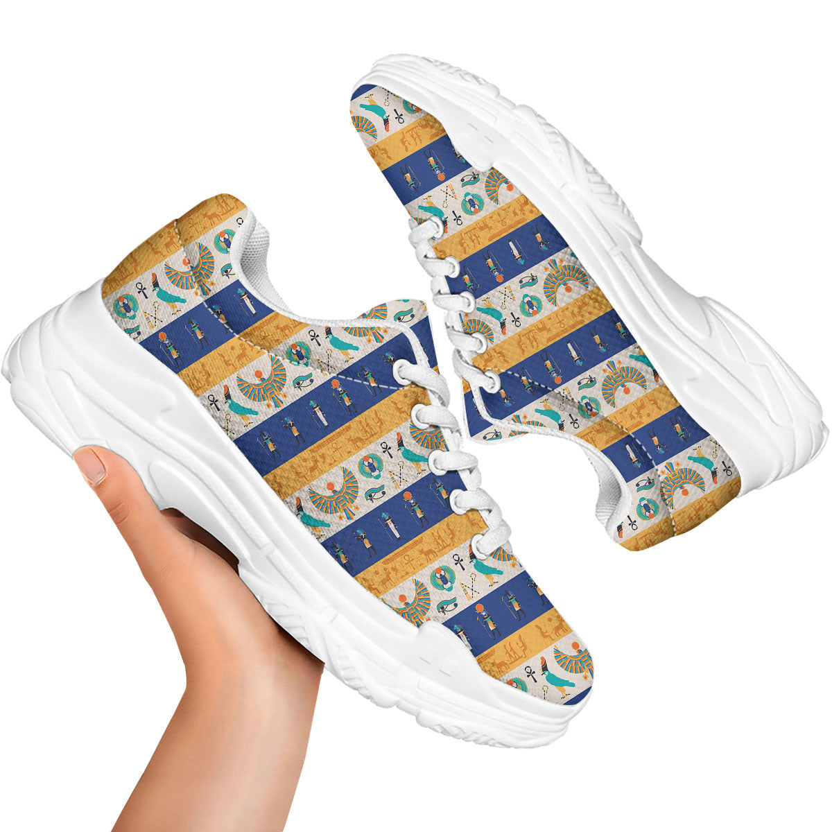 Symbols Egyptian Print Pattern White Chunky Shoes-grizzshop