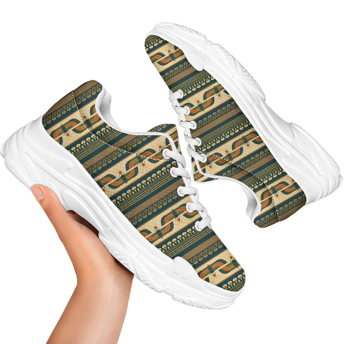 Symbols Of Ancient Egypt Print Pattern White Chunky Shoes-grizzshop