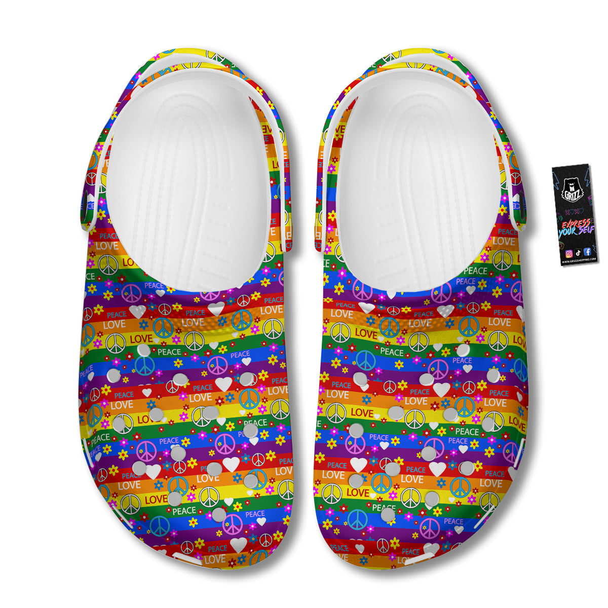 Symbols Of The Hippie And Rainbow Print Clog-grizzshop