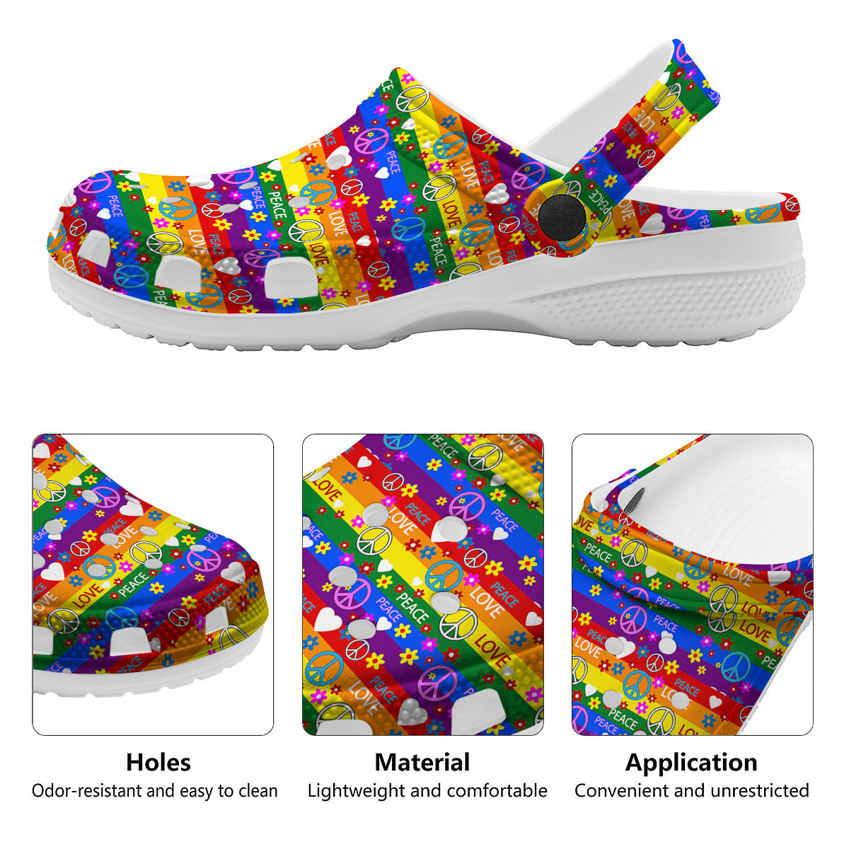 Symbols Of The Hippie And Rainbow Print Clog-grizzshop