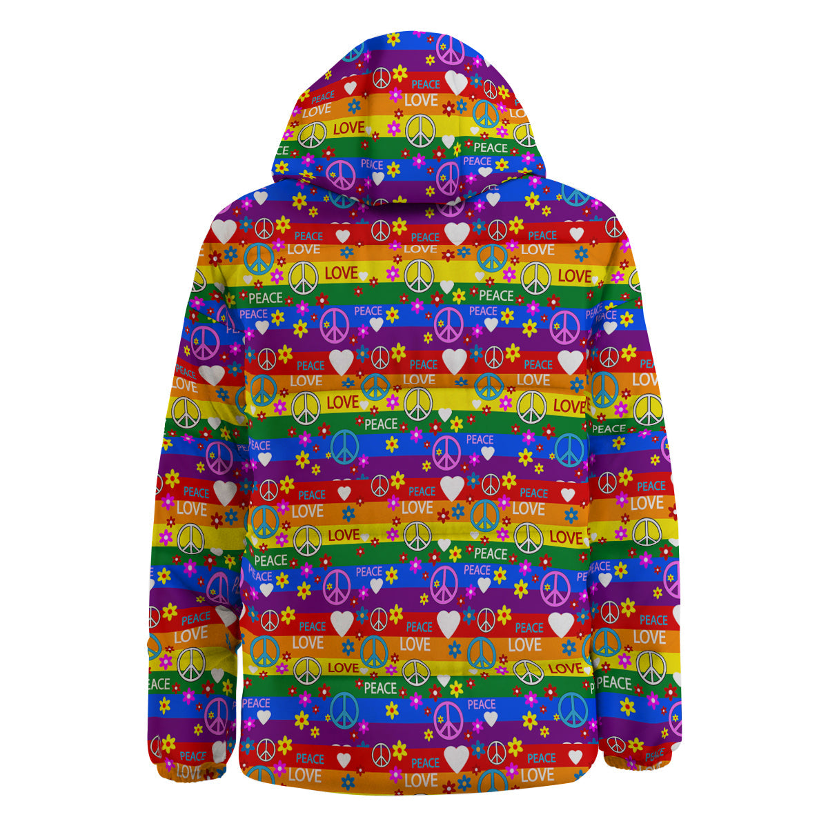 Symbols Of The Hippie And Rainbow Print Down Jacket-grizzshop
