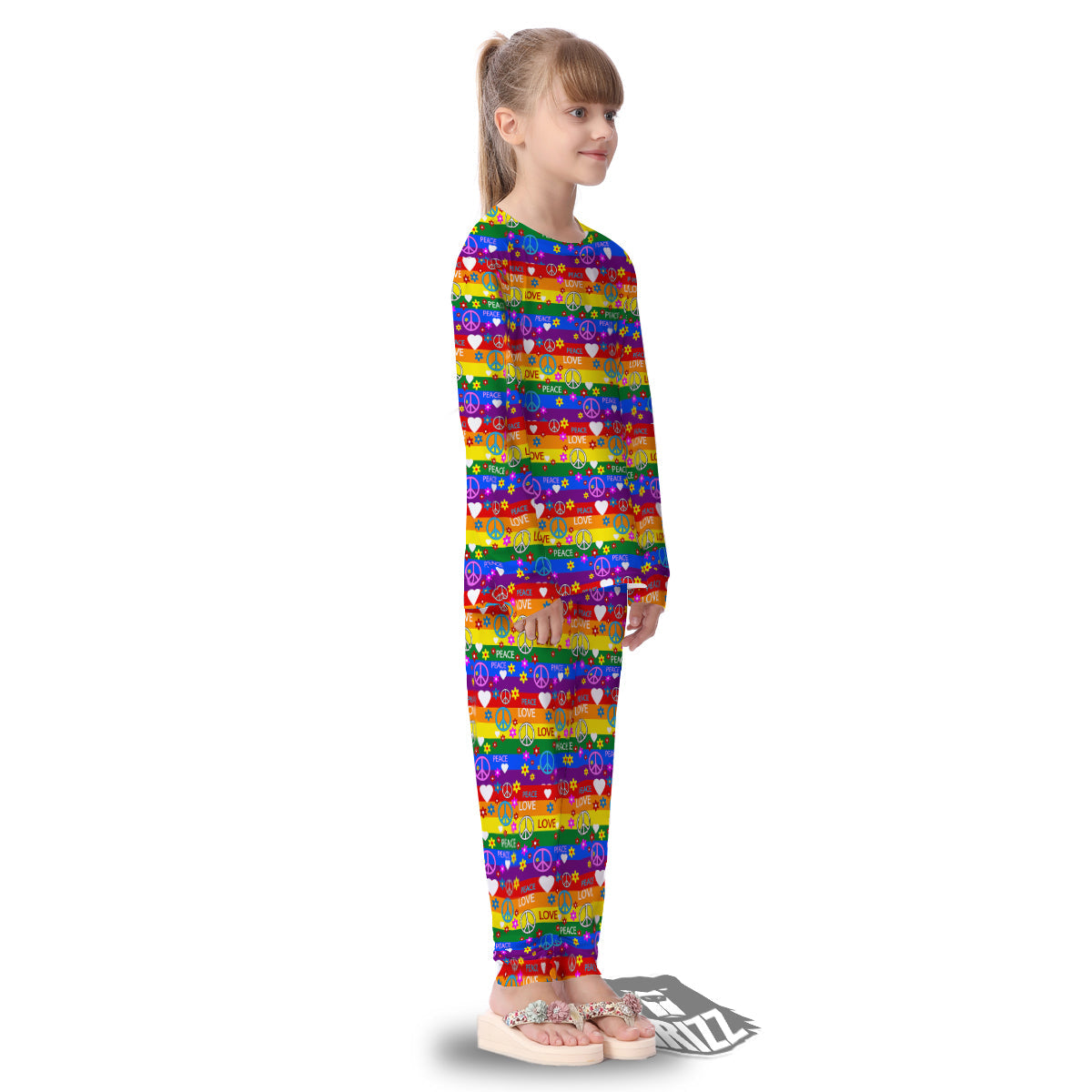 Symbols Of The Hippie And Rainbow Print Kid's Pajamas-grizzshop