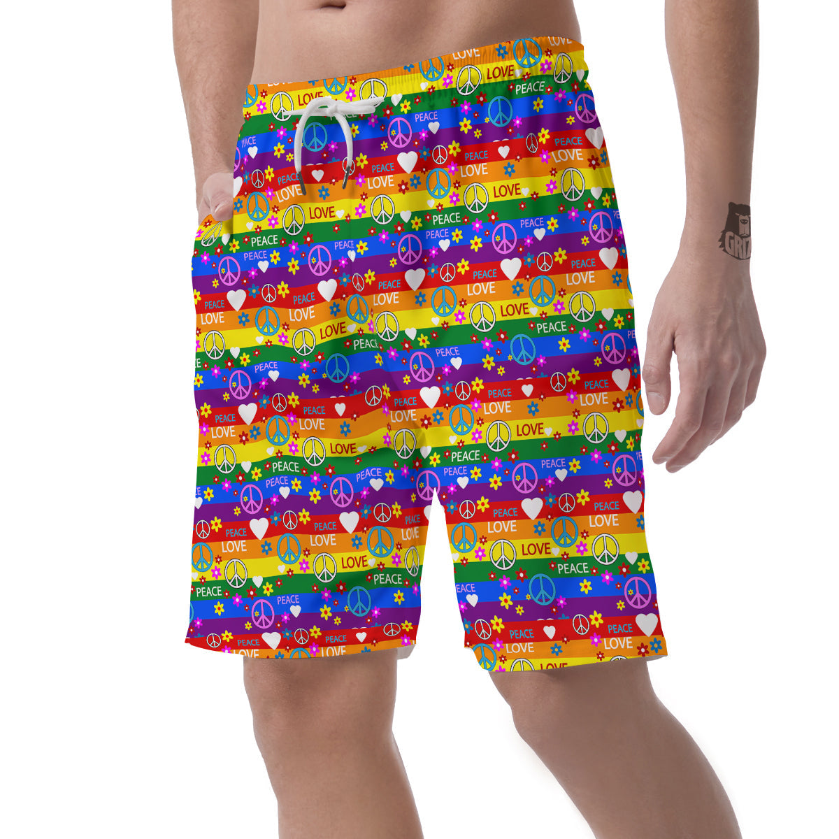 Symbols Of The Hippie And Rainbow Print Men's Shorts-grizzshop