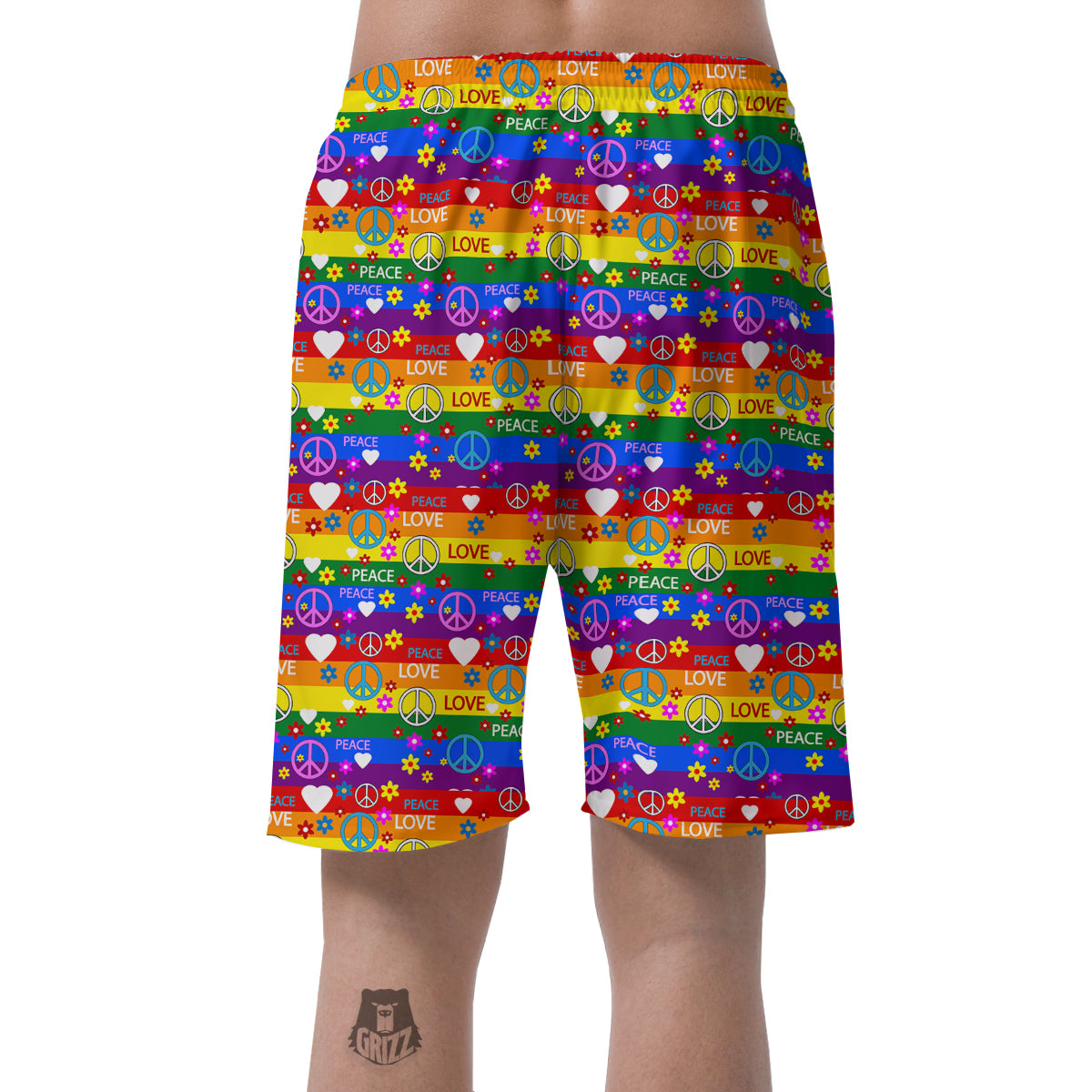 Symbols Of The Hippie And Rainbow Print Men's Shorts-grizzshop