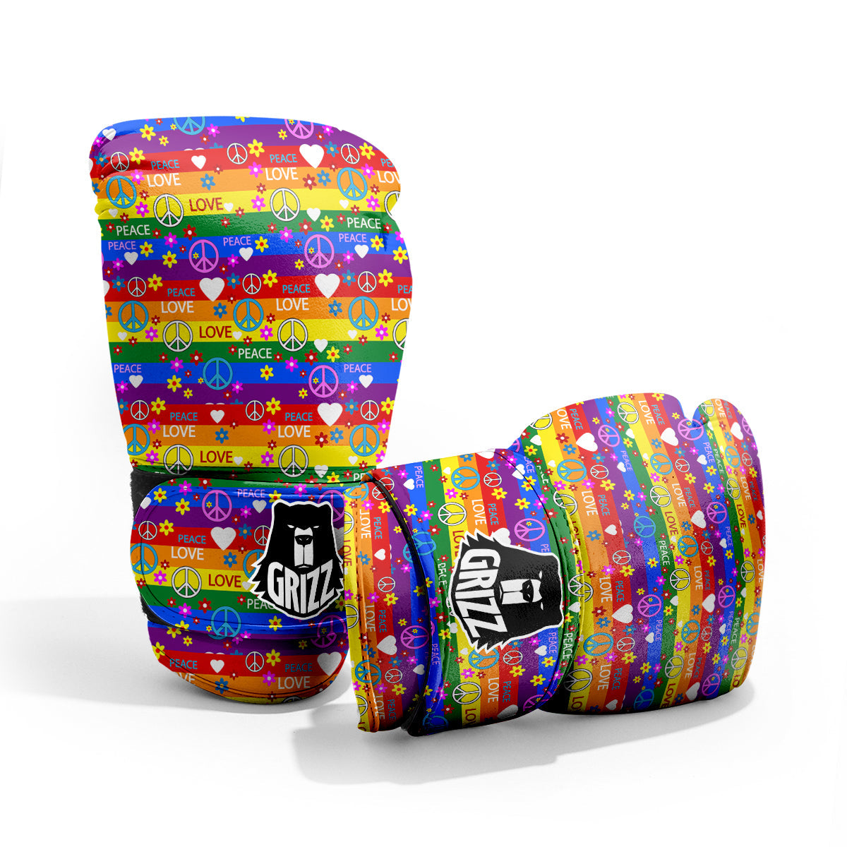 Symbols Of The Hippie And Rainbow Print Pro Boxing Glove