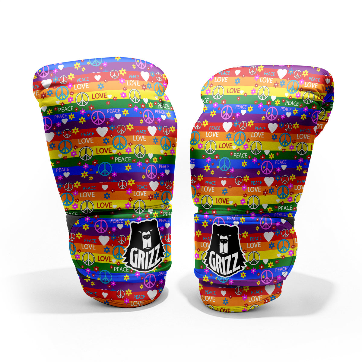 Symbols Of The Hippie And Rainbow Print Pro Boxing Glove