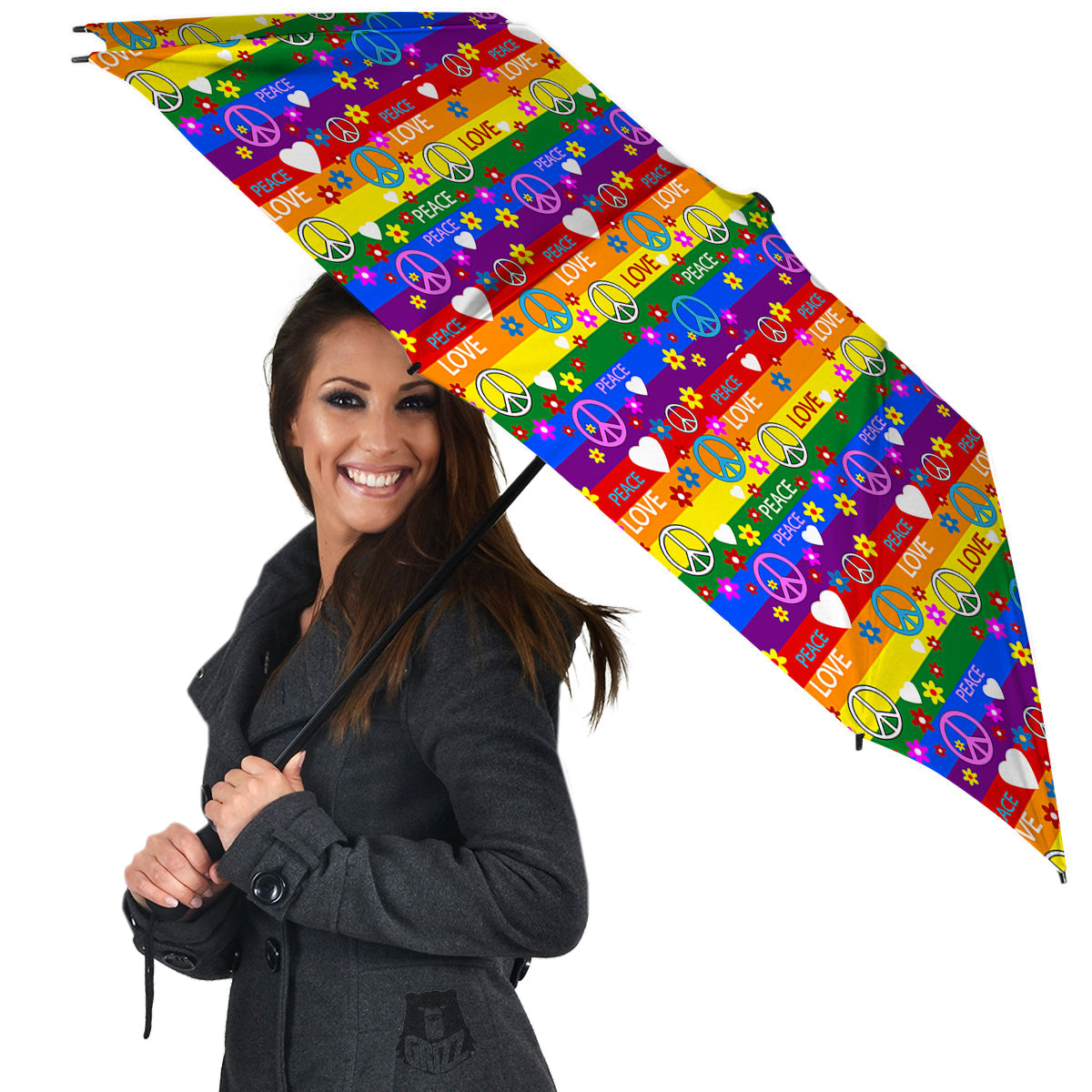 Symbols Of The Hippie And Rainbow Print Umbrella-grizzshop