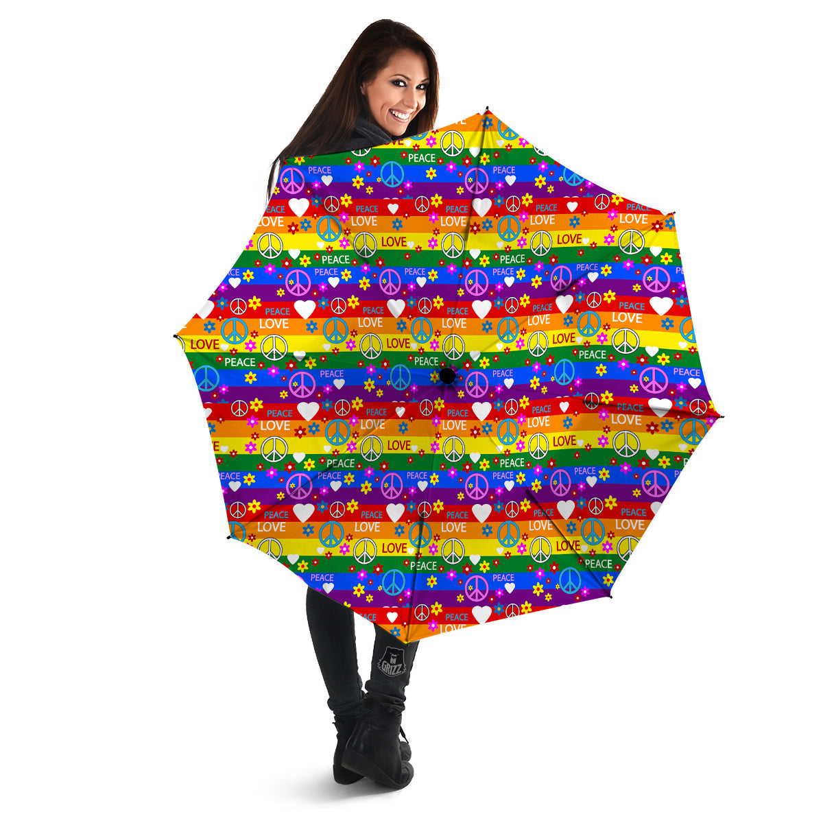 Symbols Of The Hippie And Rainbow Print Umbrella-grizzshop