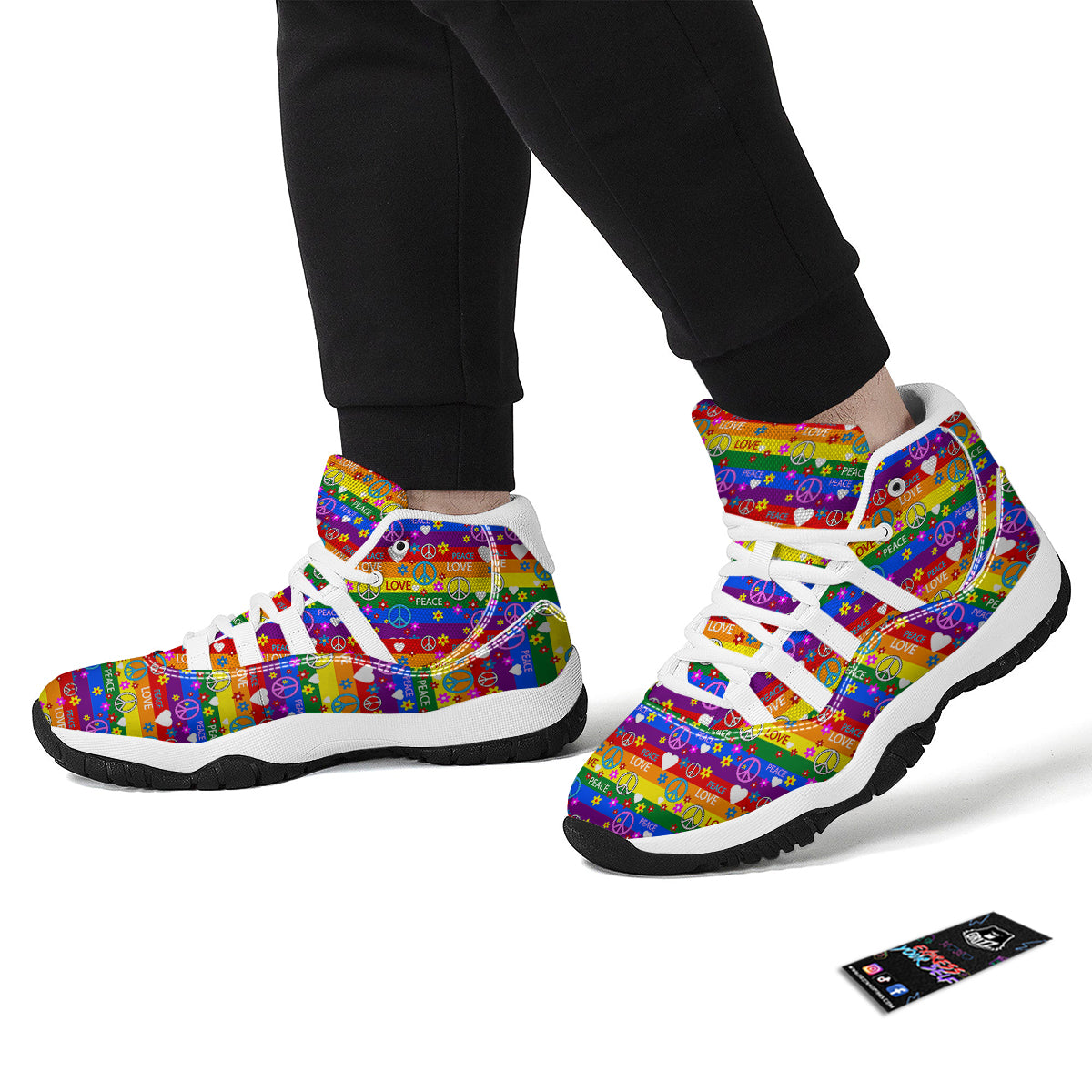 Symbols Of The Hippie And Rainbow Print White Bball Shoes-grizzshop