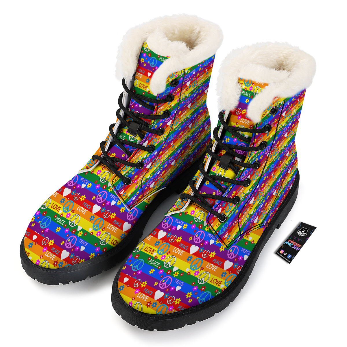 Symbols Of The Hippie And Rainbow Print Winter Boots-grizzshop