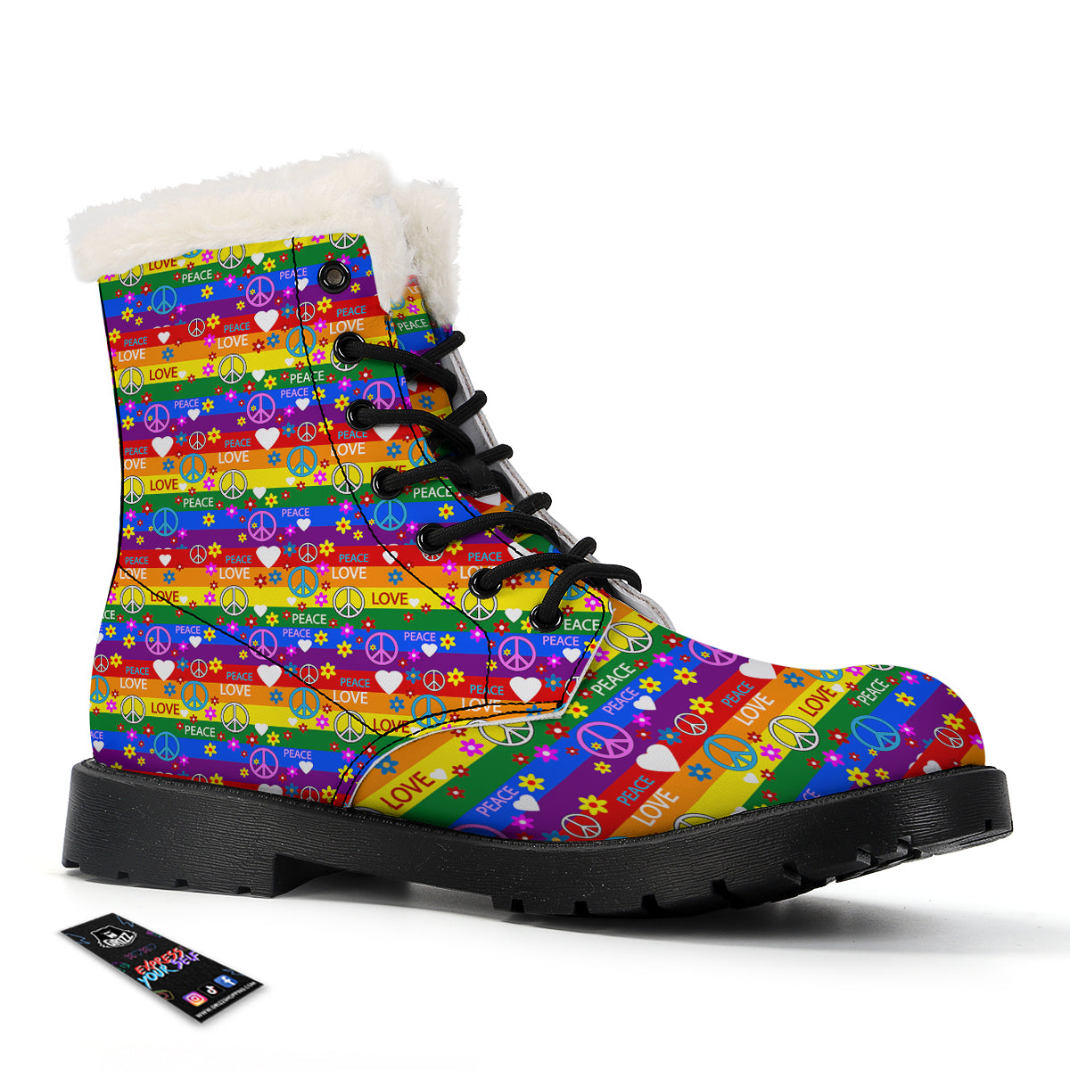 Symbols Of The Hippie And Rainbow Print Winter Boots-grizzshop