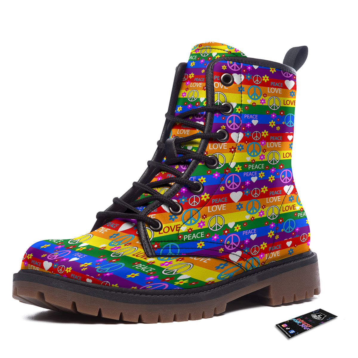Symbols Of The Hippie And Rainbow Print Work Boots-grizzshop