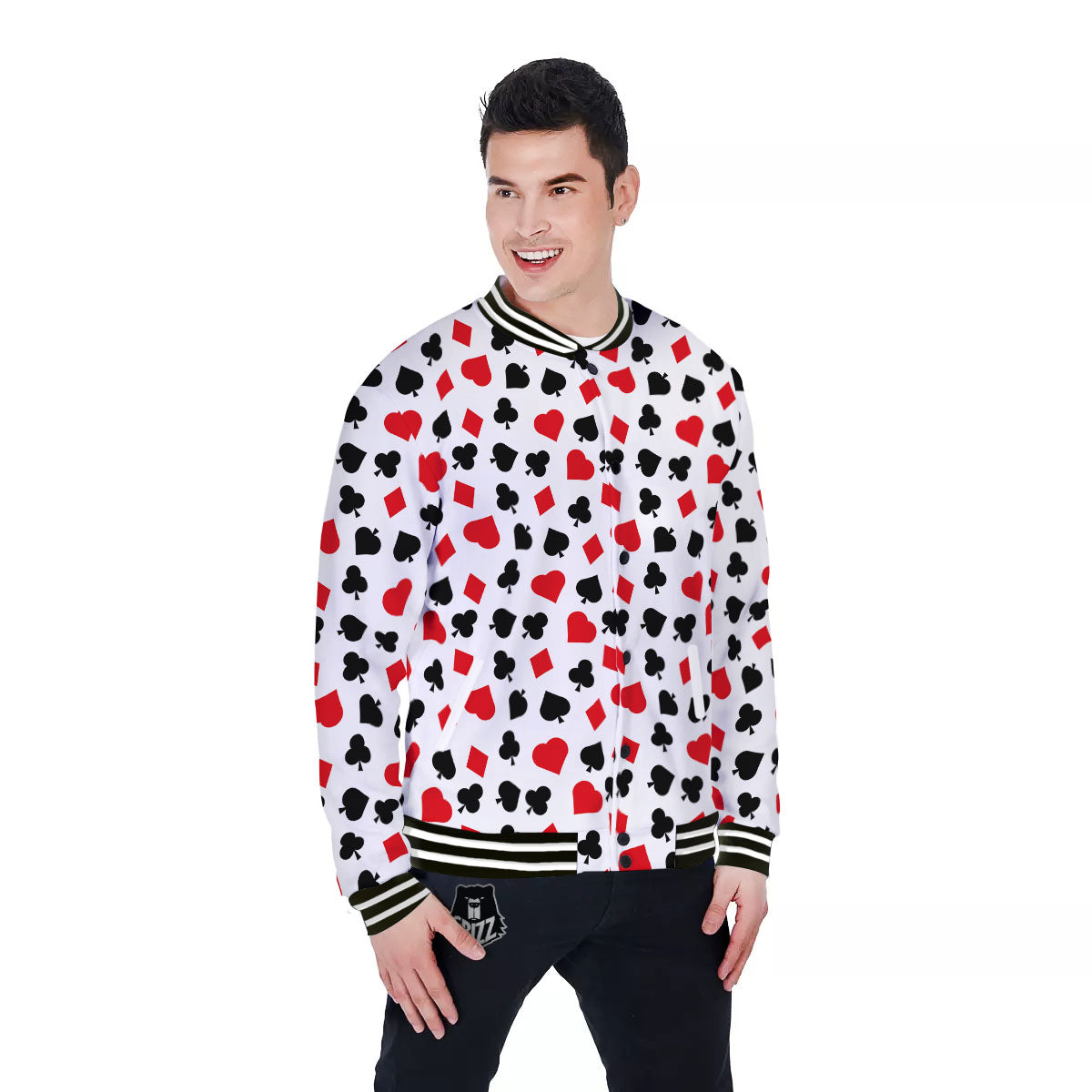 Symbols Playing Card Print Pattern Baseball Jacket-grizzshop