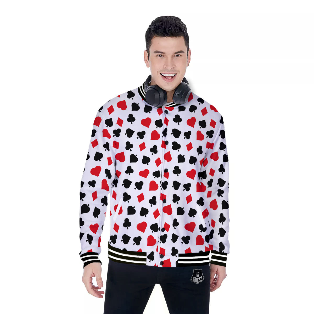 Symbols Playing Card Print Pattern Baseball Jacket-grizzshop