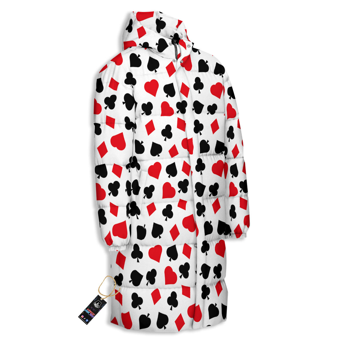 Symbols Playing Card Print Pattern Long Down Jacket-grizzshop