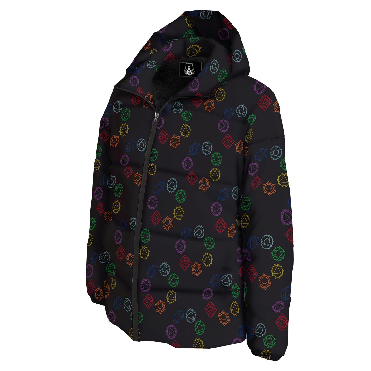 Symbols Seven Chakra Print Pattern Down Jacket-grizzshop