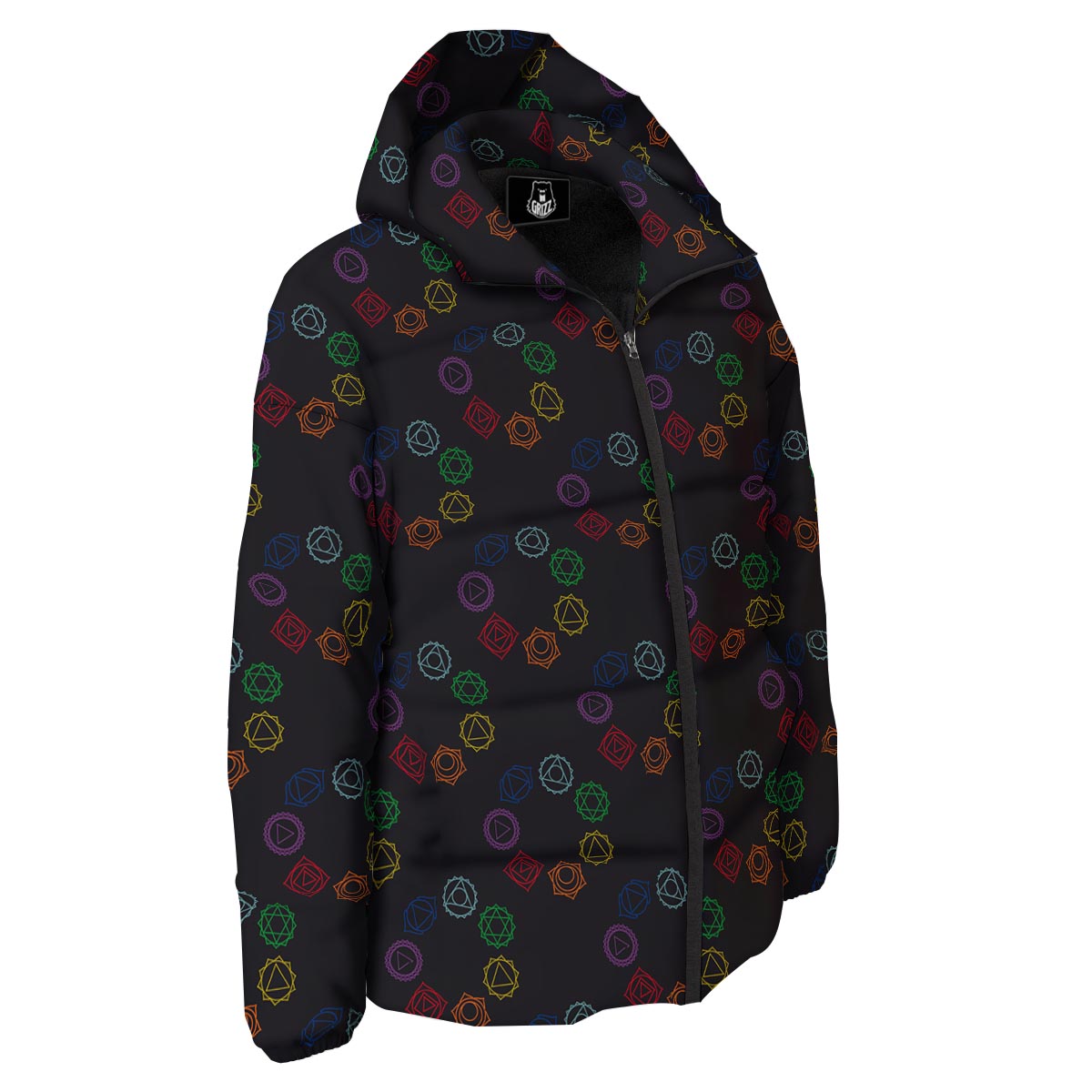 Symbols Seven Chakra Print Pattern Down Jacket-grizzshop