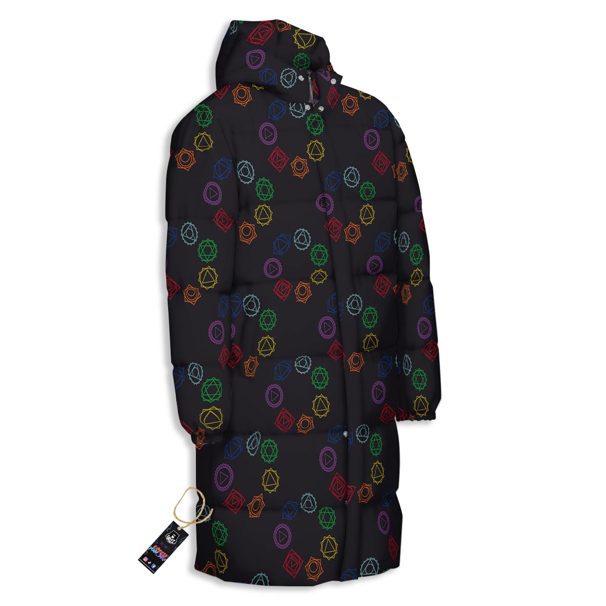 Symbols Seven Chakra Print Pattern Long Down Jacket-grizzshop