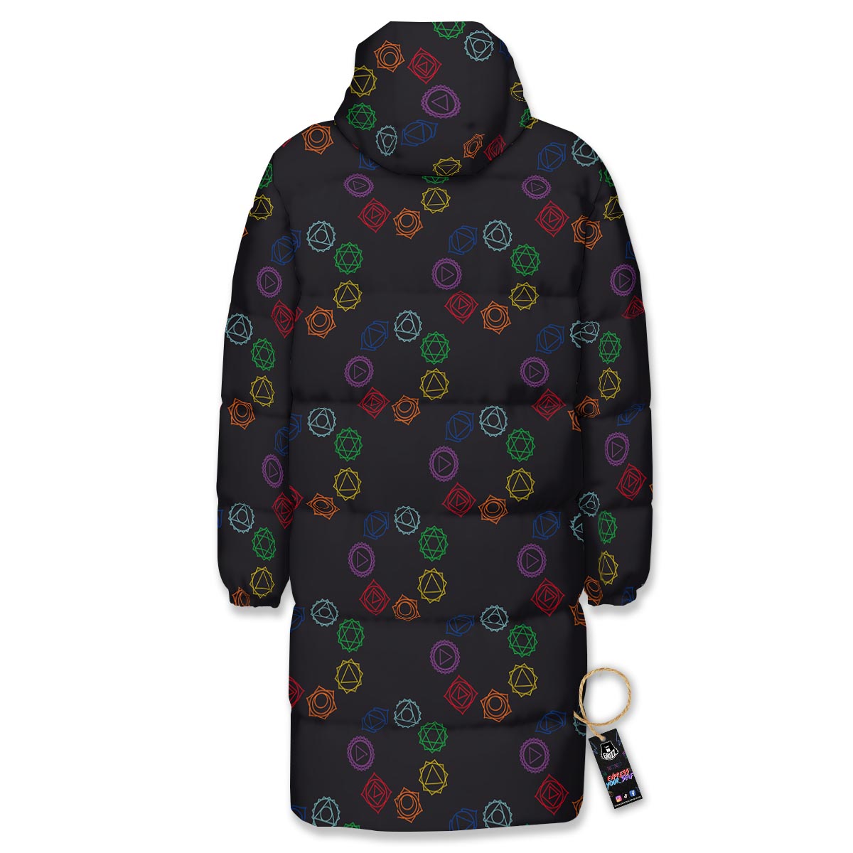 Symbols Seven Chakra Print Pattern Long Down Jacket-grizzshop