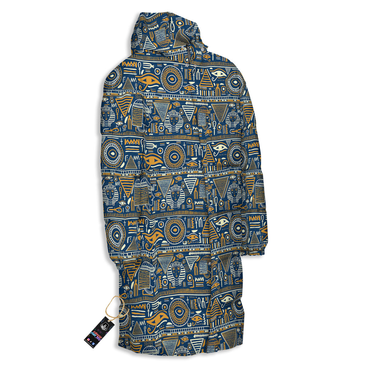 Symbols Tribal Egyptian Print Long Down Jacket-grizzshop