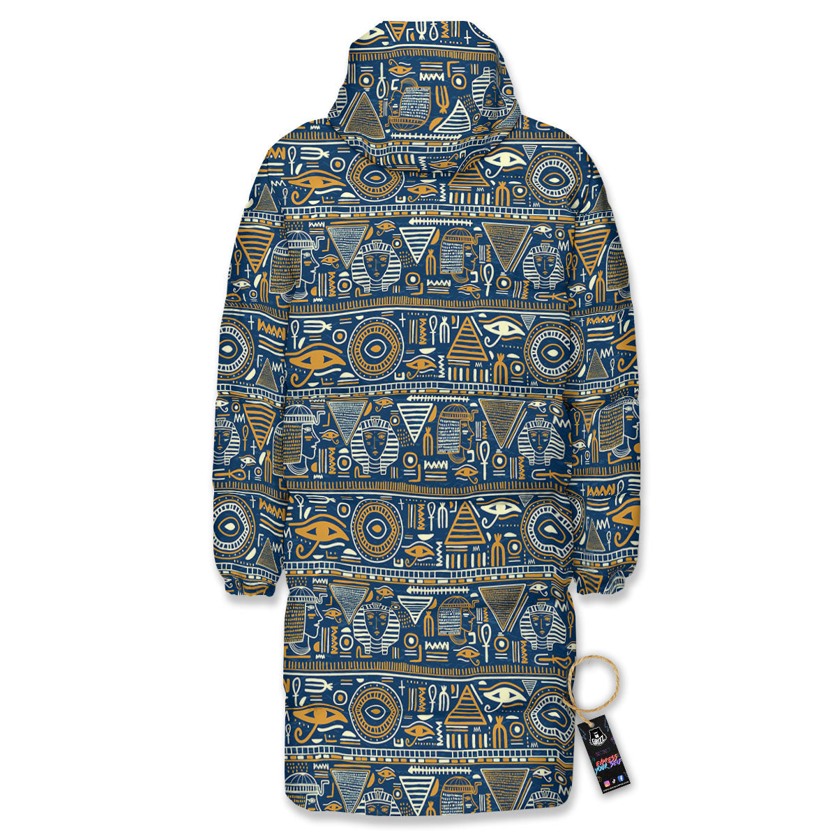 Symbols Tribal Egyptian Print Long Down Jacket-grizzshop