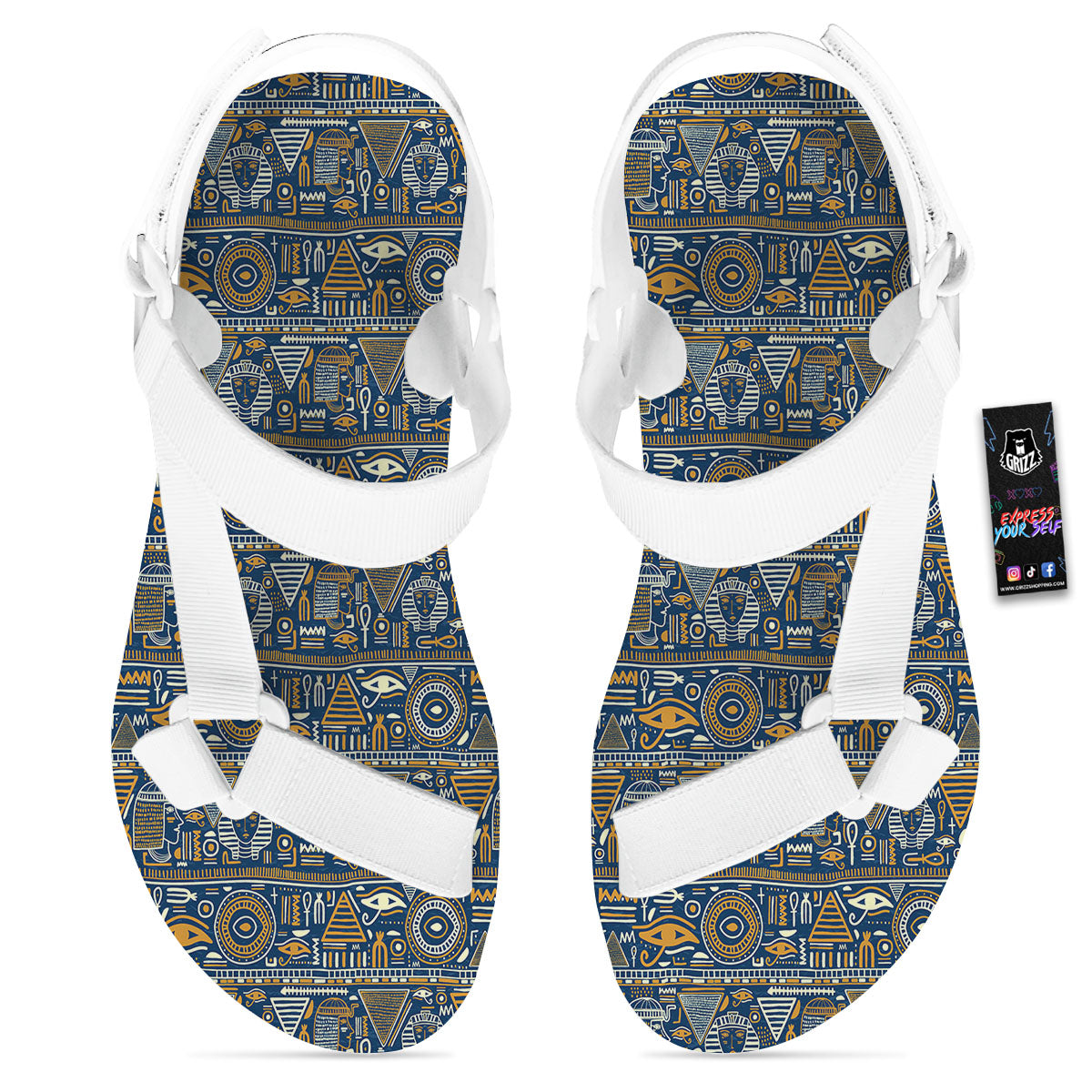 Symbols Tribal Egyptian Print White Open Toe Sandals-grizzshop