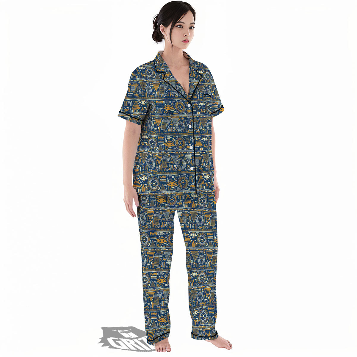 Symbols Tribal Egyptian Print Women's Pajamas Set-grizzshop
