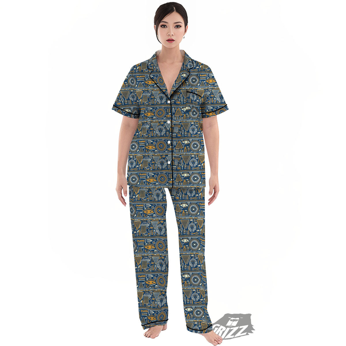 Symbols Tribal Egyptian Print Women's Pajamas Set-grizzshop
