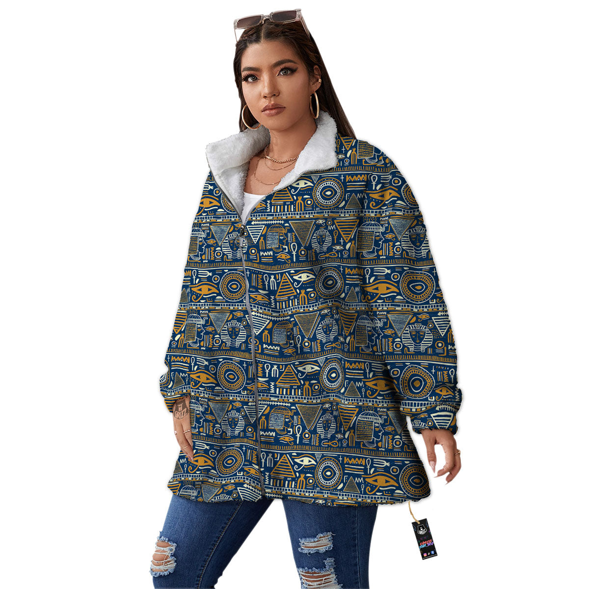 Symbols Tribal Egyptian Print Women's Sherpa Jacket-grizzshop