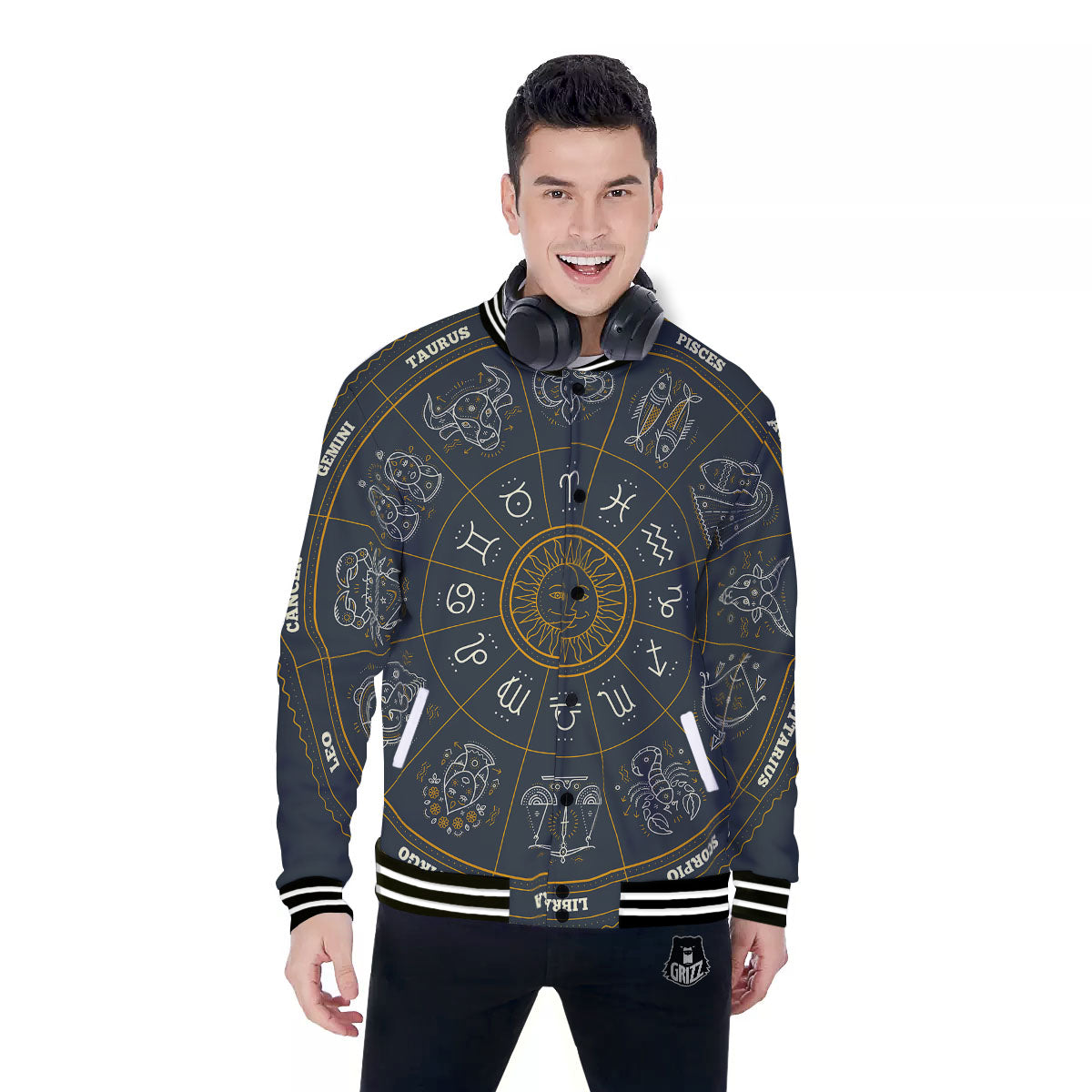 Symbols Zodiac Astrology Print Baseball Jacket-grizzshop