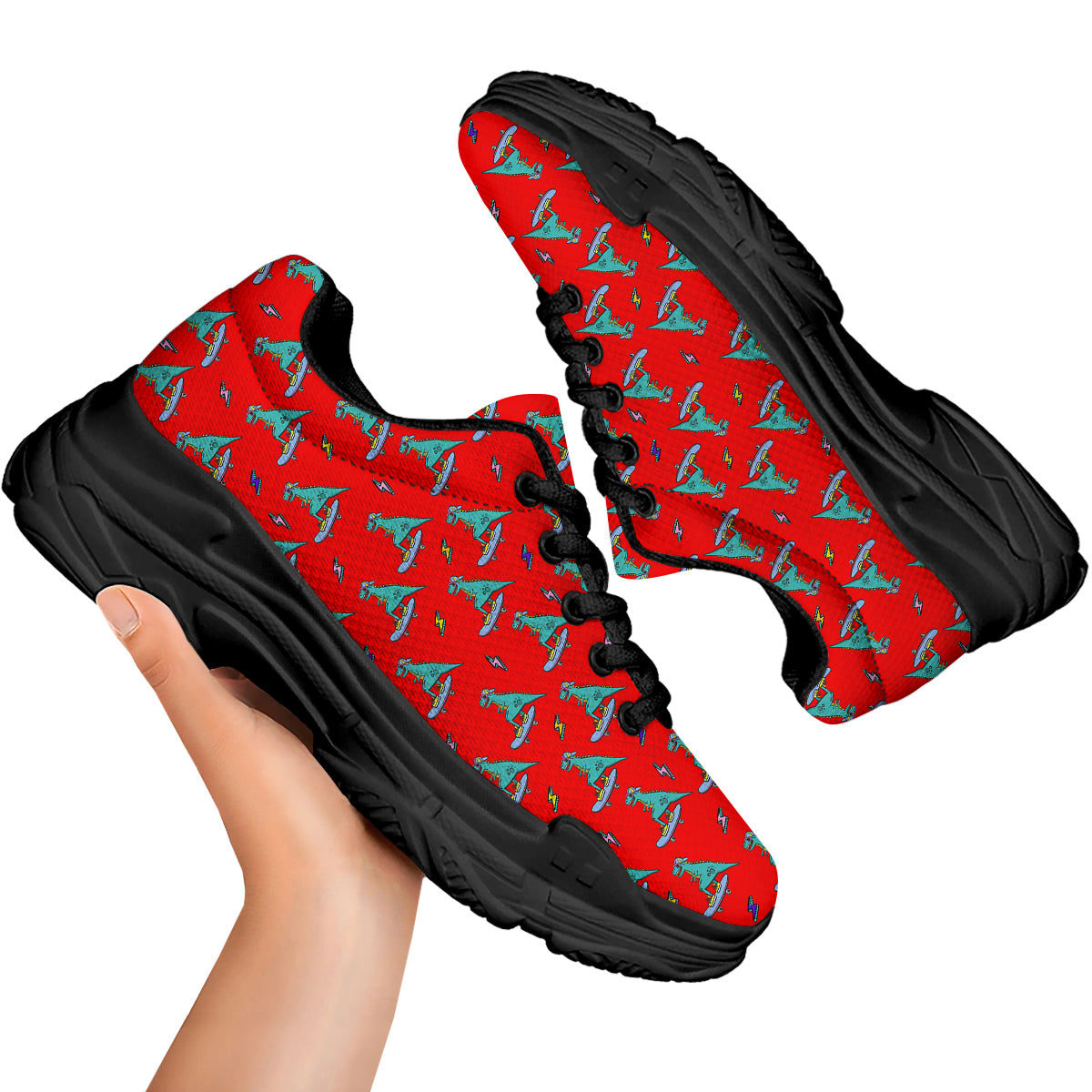 T-Rex Cute Dino Print Pattern Black Chunky Shoes-grizzshop