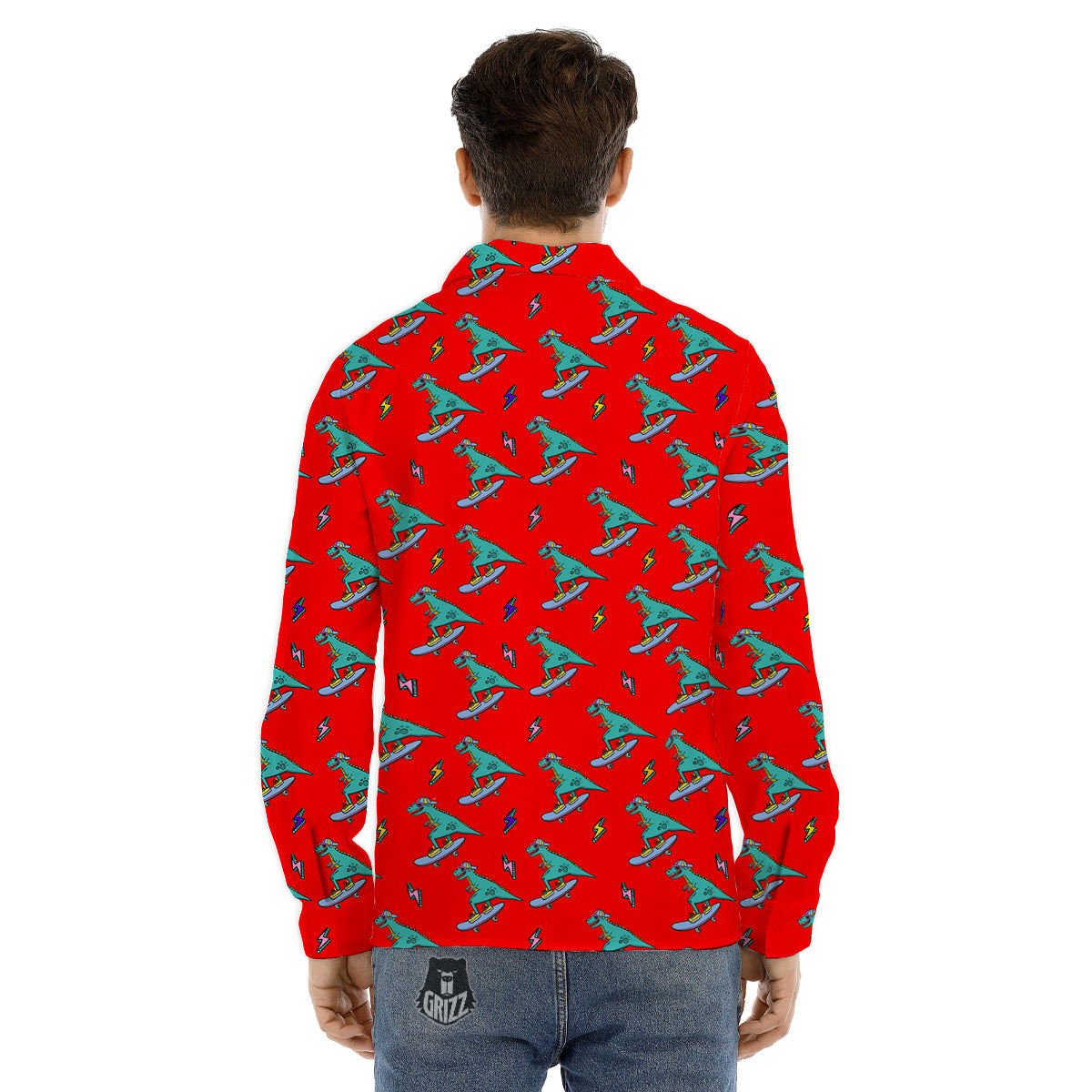 T-Rex Cute Dino Print Pattern Men's Dress Shirts-grizzshop