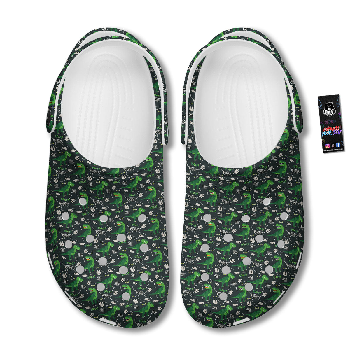 T-Rex Dinosaur Cute Green Print Pattern Clog-grizzshop