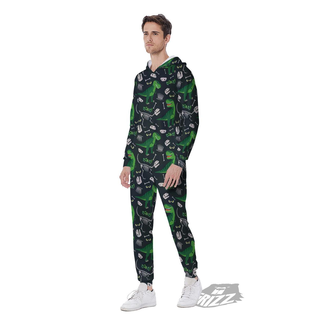 T-Rex Dinosaur Cute Green Print Pattern Men's Jumpsuit-grizzshop