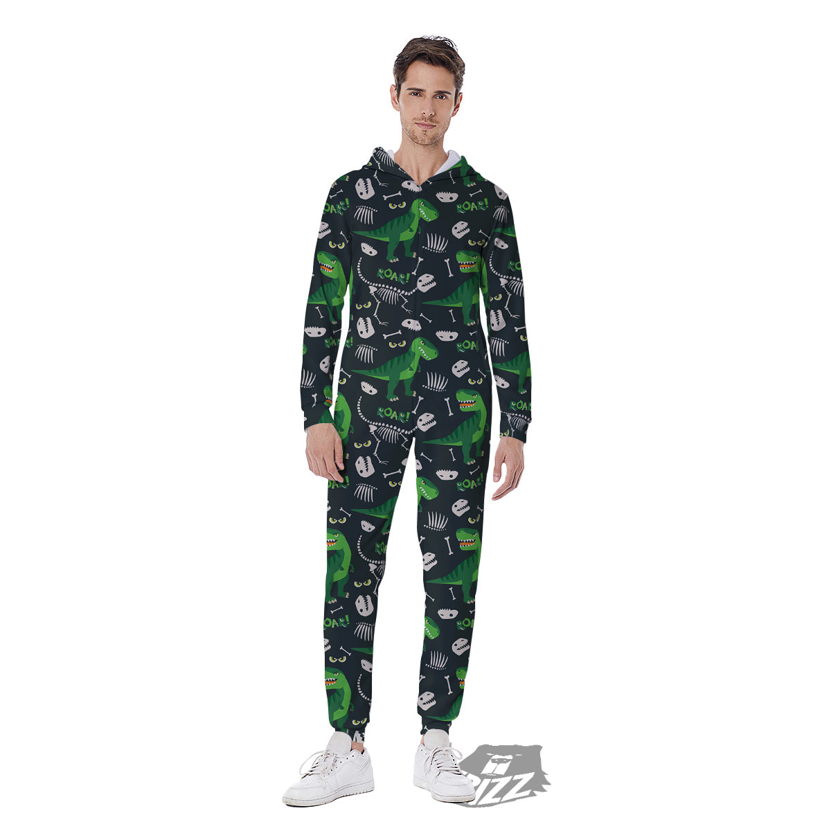 T-Rex Dinosaur Cute Green Print Pattern Men's Jumpsuit-grizzshop