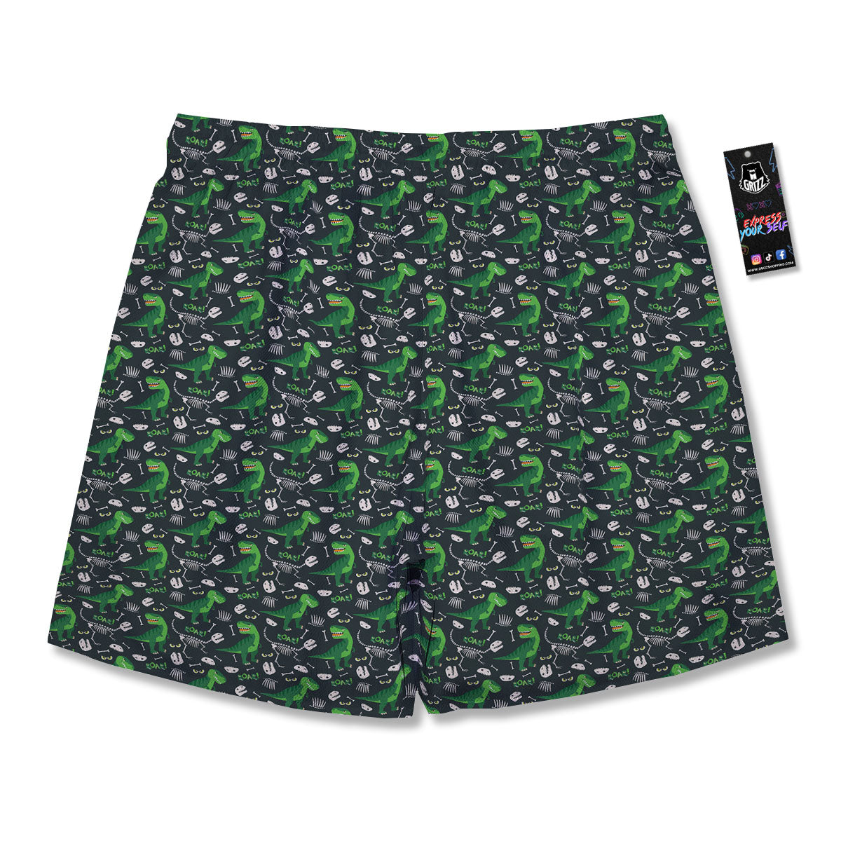 T-Rex Dinosaur Cute Green Print Pattern Men's Running Shorts-grizzshop