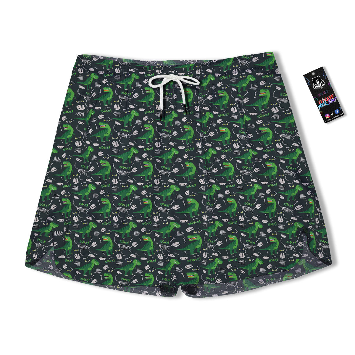 T-Rex Dinosaur Cute Green Print Pattern Men's Running Shorts-grizzshop
