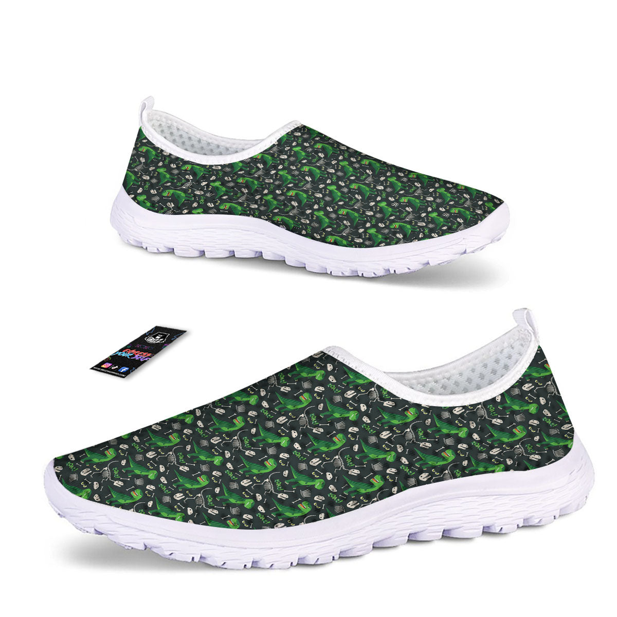 T-Rex Dinosaur Cute Green Print Pattern Nurse Shoes-grizzshop