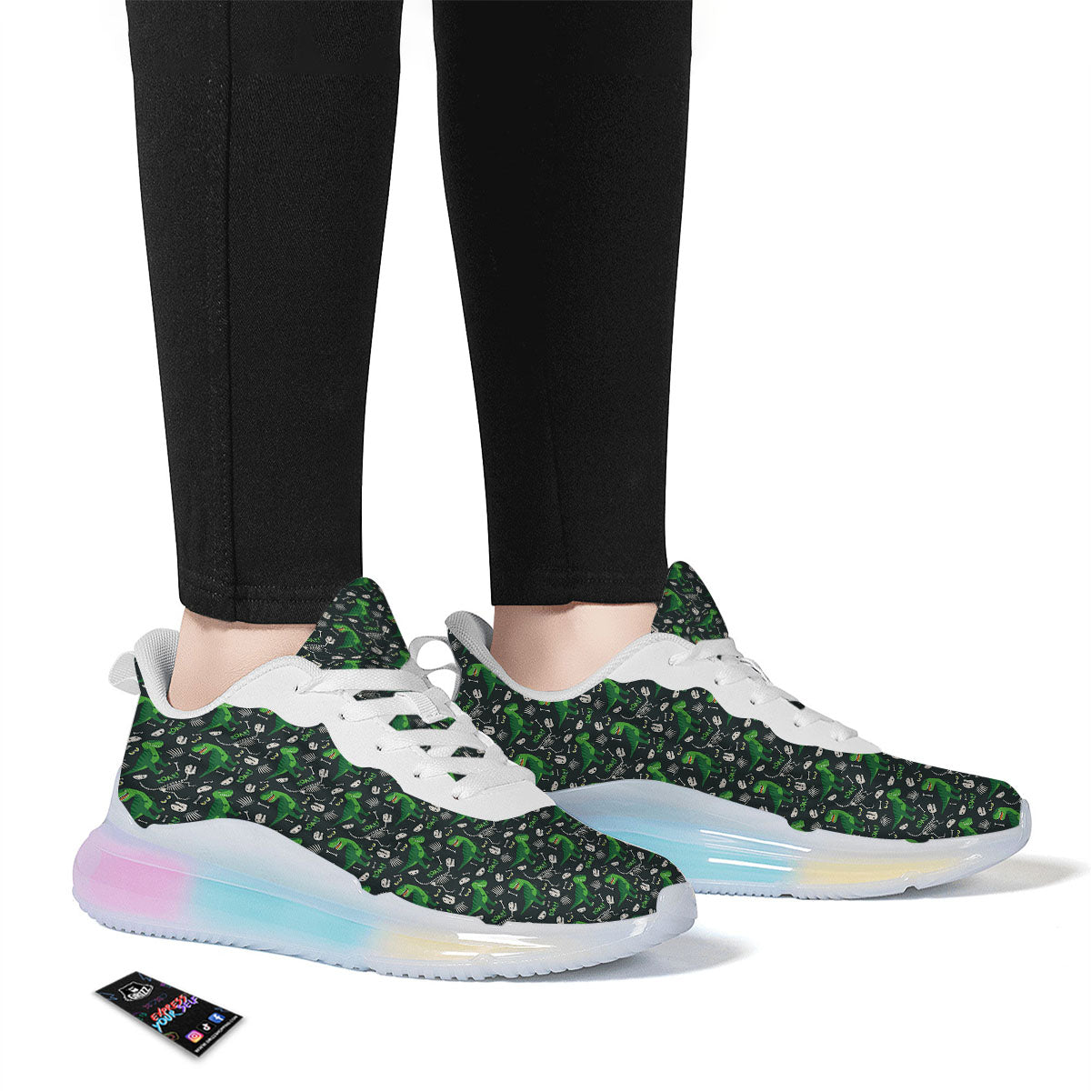 T-Rex Dinosaur Cute Green Print Pattern Running Sneakers-grizzshop