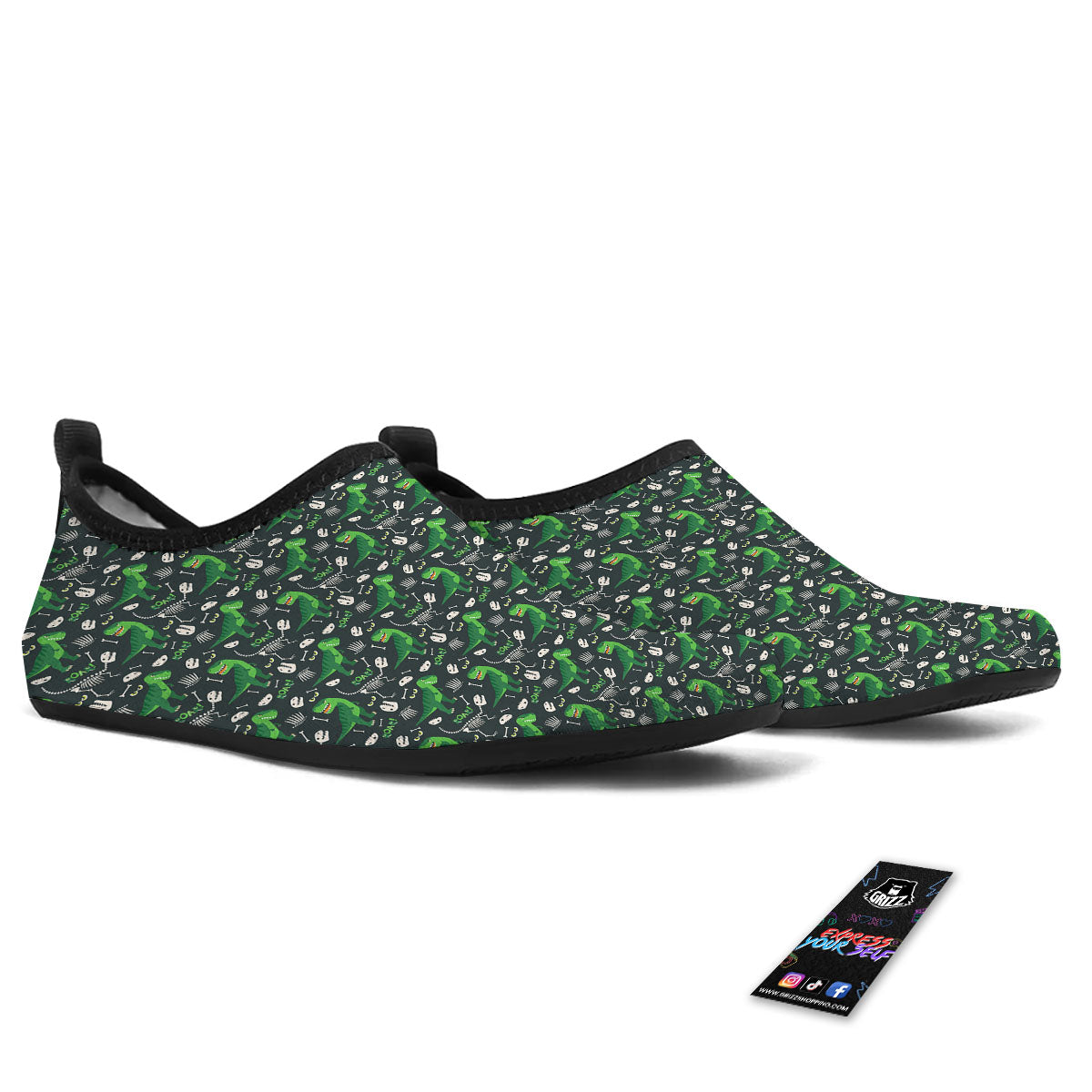 T-Rex Dinosaur Cute Green Print Pattern Water Shoes-grizzshop
