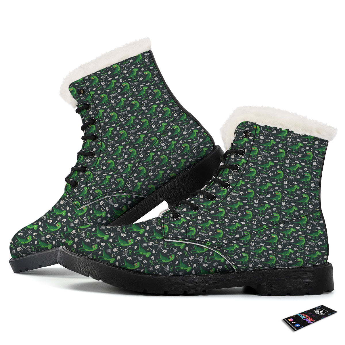 T-Rex Dinosaur Cute Green Print Pattern Winter Boots-grizzshop
