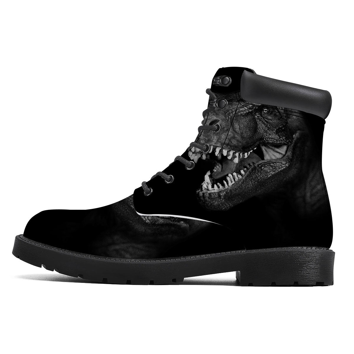 T-Rex Dinosaur White And Black Print Boots-grizzshop